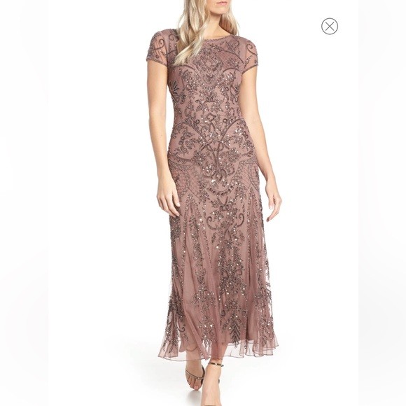 Pisarro Nights Dresses & Skirts - Pisarro Nights Beaded Mesh Column Gown in Blush in Size 2